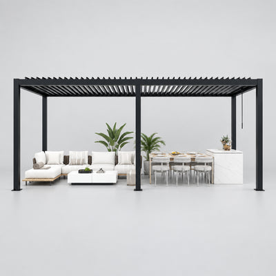 8640E Aluminum-Frame Pergola with Adjustable Steel Louvers, Gray