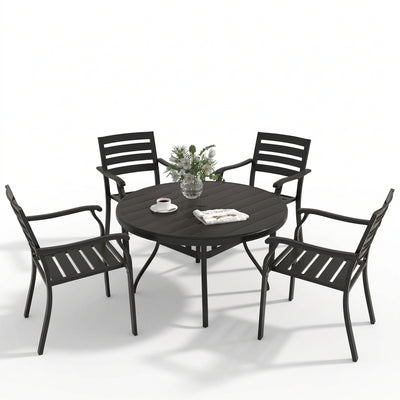 5-Piece Patio Dining Set with Stackable Metal Chairs, Black