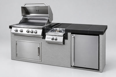 KoKoMo 7 ft 6 in BBQ Island with 4-Burner Grill, Wok Burner & Fridge