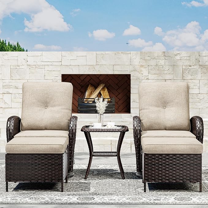 5-pc Wicker Patio Set with Swivel Chairs and Ottomans