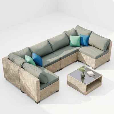 7-Piece Boho Patio Sectional Set with Gray Cushions
