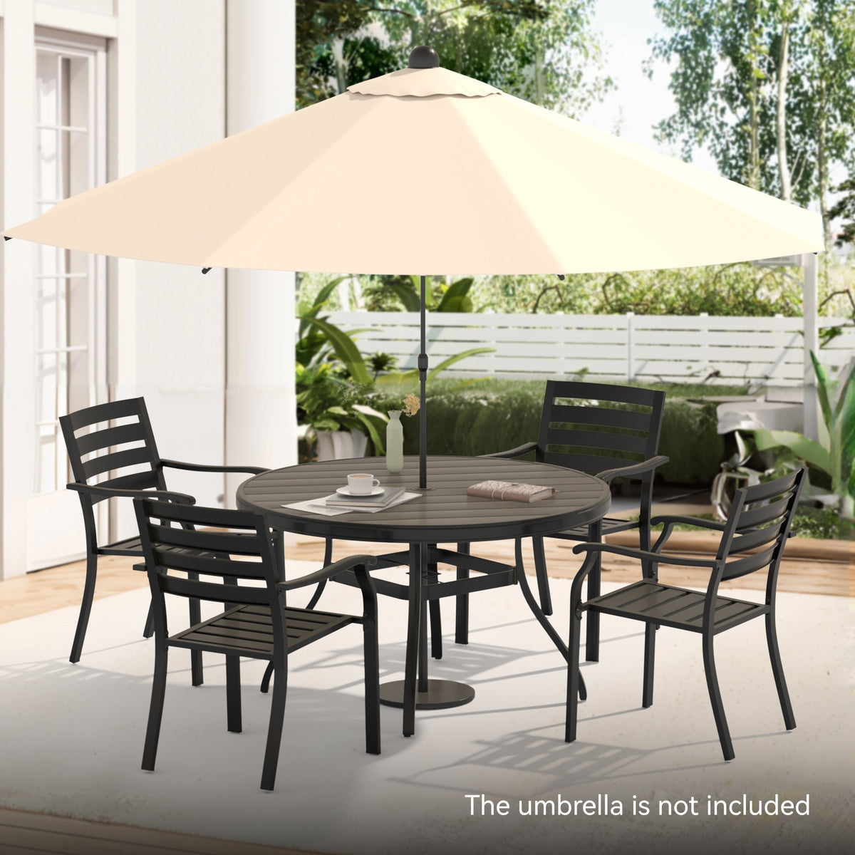 5-Piece Patio Dining Set with Stackable Metal Chairs, Black