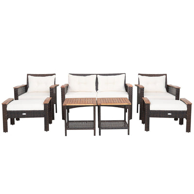 7-Piece Rattan Patio Conversation Set with Cushions