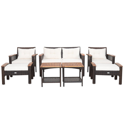 7-Piece Rattan Patio Conversation Set with Cushions