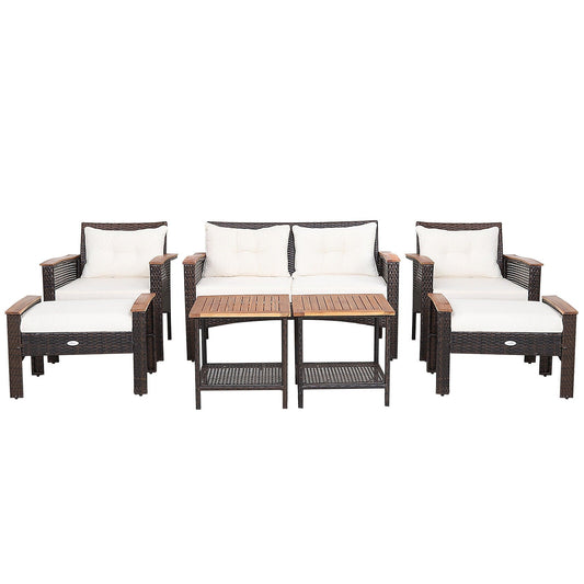 7-Piece Rattan Patio Conversation Set with Cushions