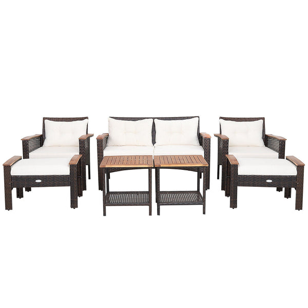 7-Piece Rattan Patio Conversation Set with Cushions