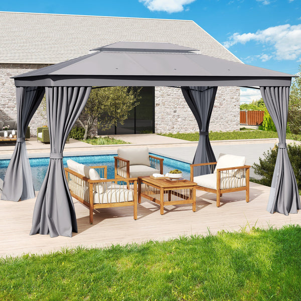 10 x 13 ft Double-Roof Gazebo with Privacy Curtains & Netting