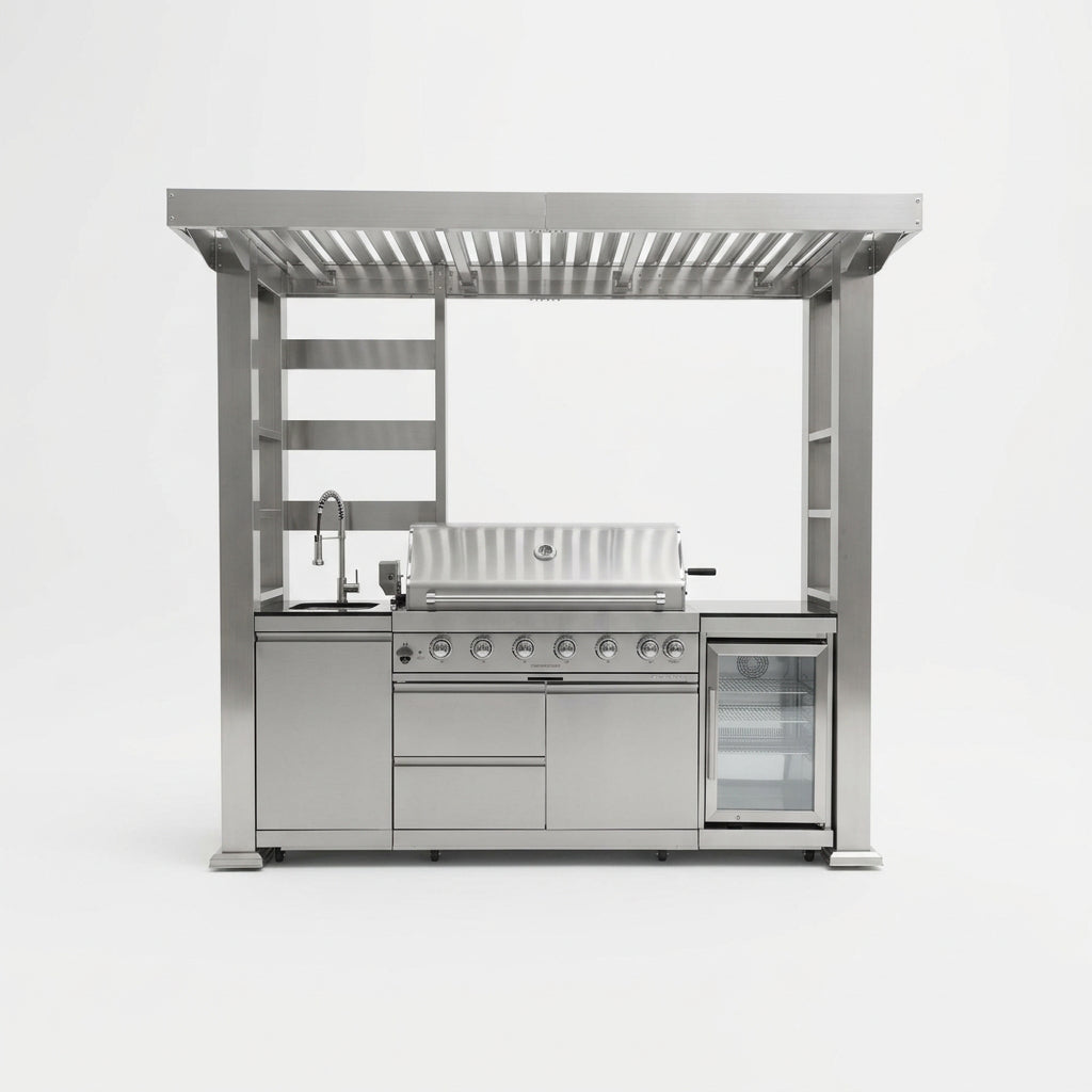 Stainless Steel Outdoor Kitchen Island with 6-Burner Grill & Wine Cooler - Silver