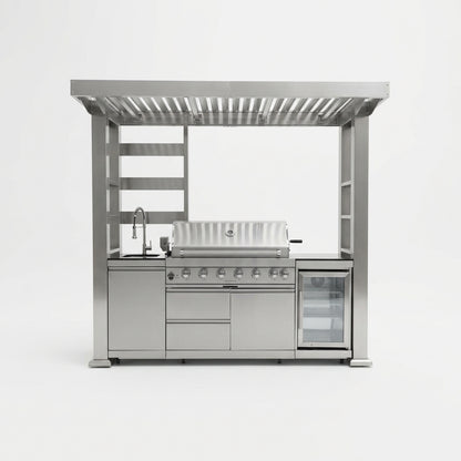 Stainless Steel Outdoor Kitchen Island with 6-Burner Grill & Wine Cooler - Silver