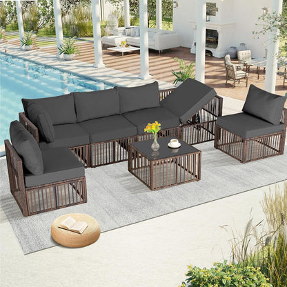 Ainfox 7-Piece Wicker Patio Sectional Set with Cushions