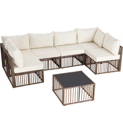 Ainfox 7-Piece Wicker Patio Sectional Set with Cushions