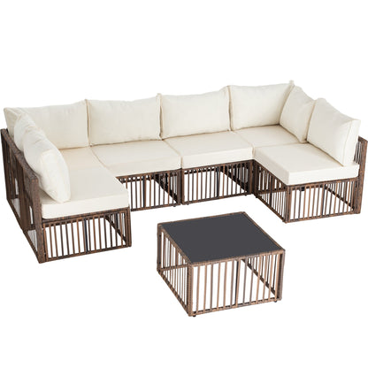 Ainfox 7-Piece Wicker Patio Sectional Set with Cushions