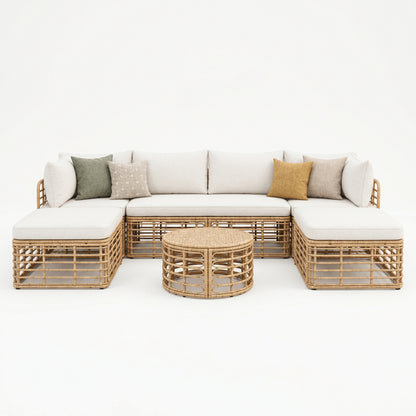 All-Weather Rattan Patio Sectional Set with Cushions and Pillows