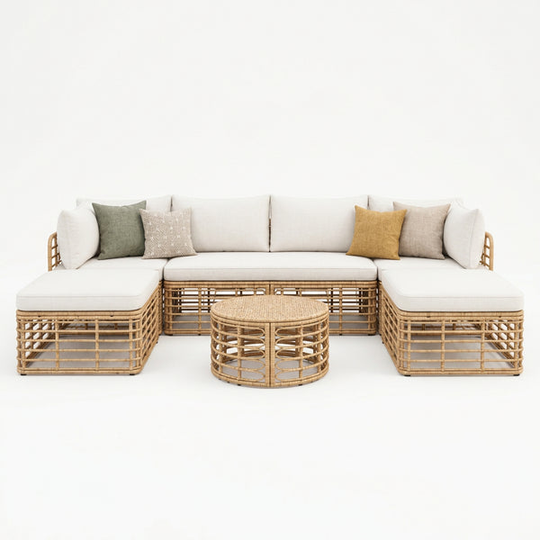 All-Weather Rattan Patio Sectional Set with Cushions and Pillows