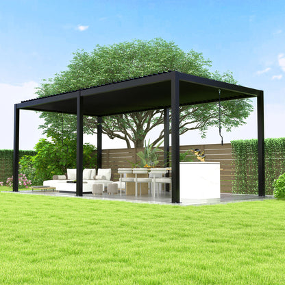 8640E Aluminum-Frame Pergola with Adjustable Steel Louvers, Gray