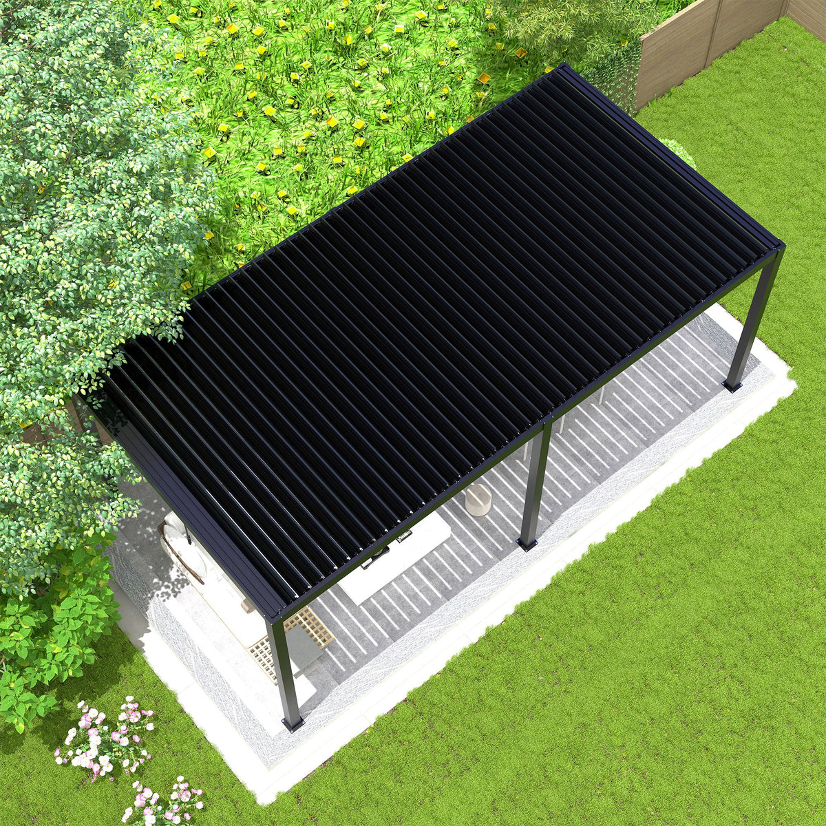 8640E Aluminum-Frame Pergola with Adjustable Steel Louvers, Gray