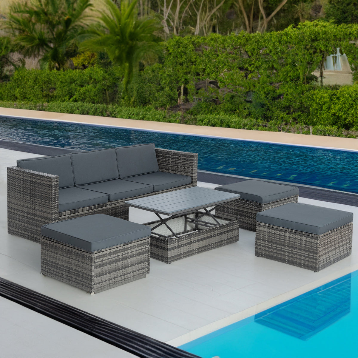 5-Piece Wicker Patio Set with Plywood Coffee Table