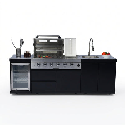 98-Inch 4-Burner Stainless Steel Gas Outdoor Kitchen Barbecue Island Grill - Black