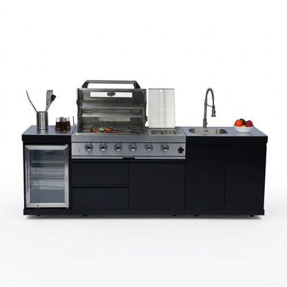 98-Inch 4-Burner Stainless Steel Gas Outdoor Kitchen Barbecue Island Grill - Black