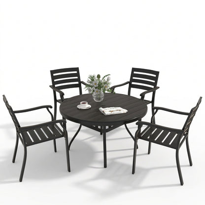 5-Piece Patio Dining Set with Stackable Metal Chairs, Black