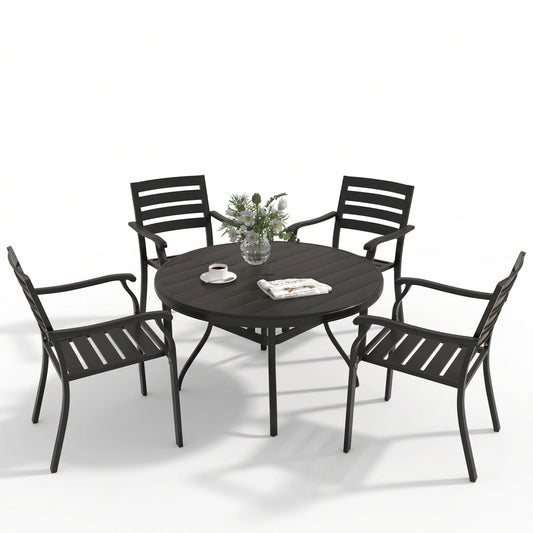 5-Piece Patio Dining Set with Stackable Metal Chairs, Black