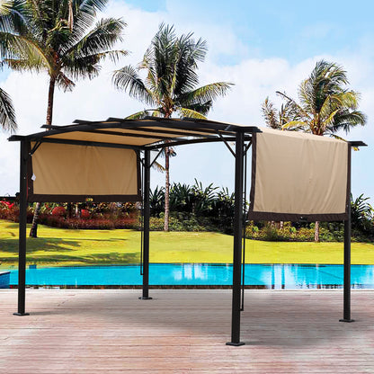 12 x 9 ft Steel Patio Pergola with Retractable Canopy