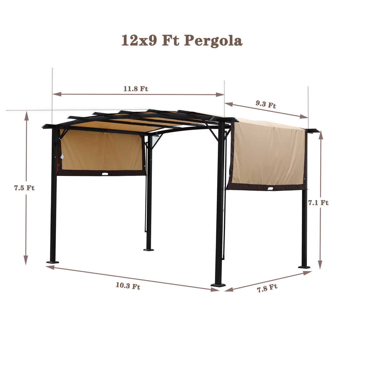 12 x 9 ft Steel Patio Pergola with Retractable Canopy