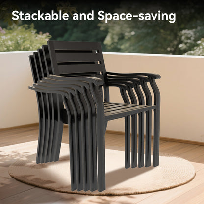 5-Piece Patio Dining Set with Stackable Metal Chairs, Black