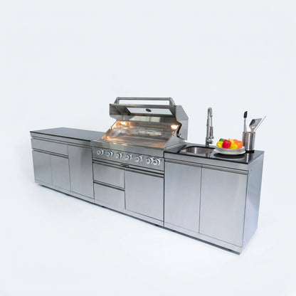 Stainless Steel Outdoor Kitchen Grill with Granite Countertop and Wine Cooler - Silver