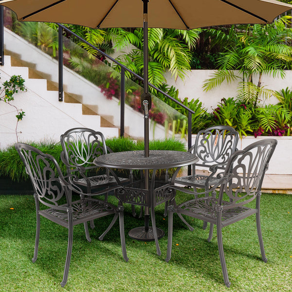 5-Piece Round Patio Dining Set with Umbrella Hole