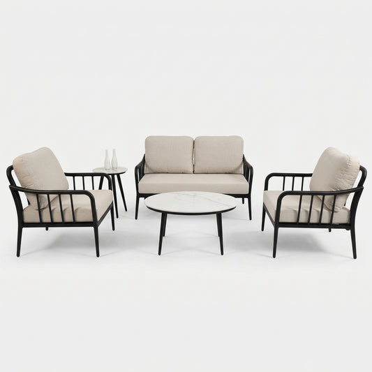 5-Piece Modern Aluminum Patio Conversation Set & Marble-look Tables