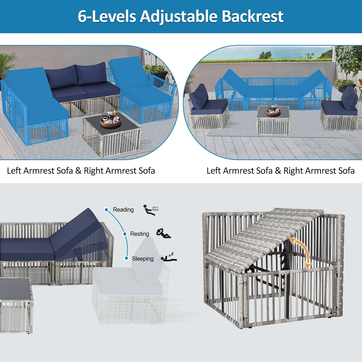 Ainfox 7-Piece Wicker Patio Sectional Set with Cushions