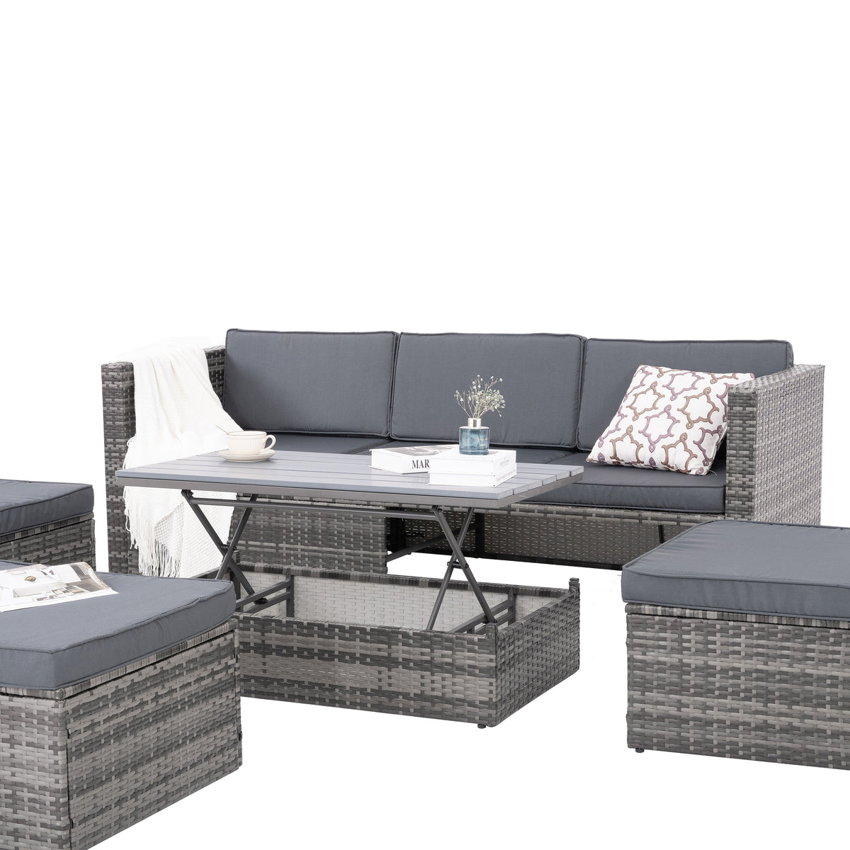 5-Piece Wicker Patio Set with Plywood Coffee Table
