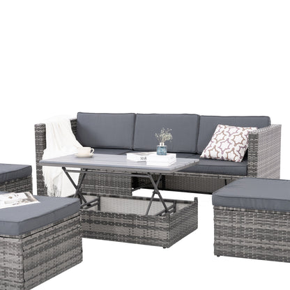 5-Piece Wicker Patio Set with Plywood Coffee Table
