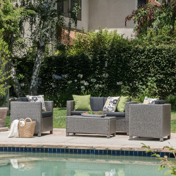 Puerta 4-Piece Rattan Patio Set with Water-Resistant Cushions