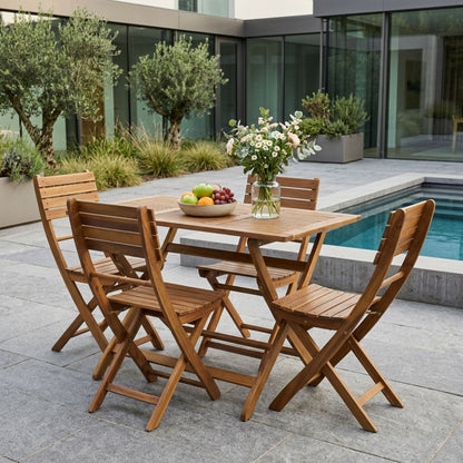 5-Piece Natural Wood Folding Patio Dining Set