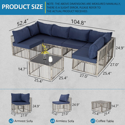 Ainfox 7-Piece Wicker Patio Sectional Set with Cushions