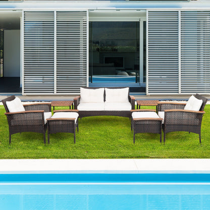 7-Piece Rattan Patio Conversation Set with Cushions