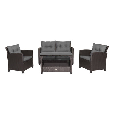 4-Piece Rattan Patio Set with Glass-Top Coffee Table, Gray