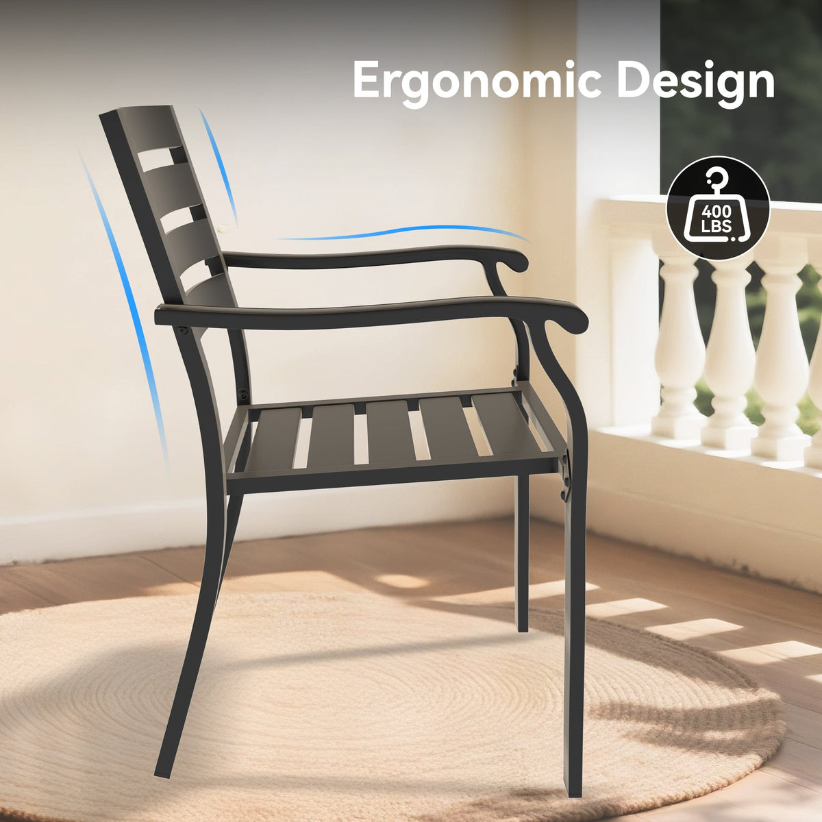 5-Piece Patio Dining Set with Stackable Metal Chairs, Black