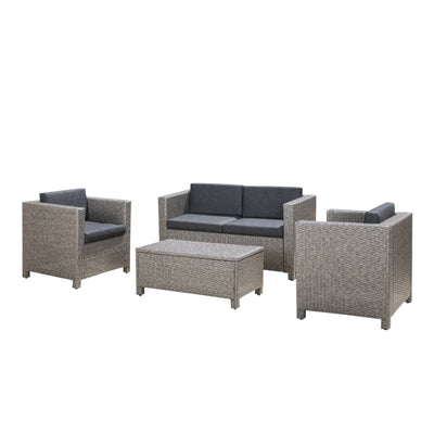 Puerta 4-Piece Rattan Patio Set with Water-Resistant Cushions