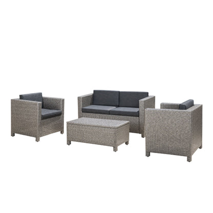 Puerta 4-Piece Rattan Patio Set with Water-Resistant Cushions