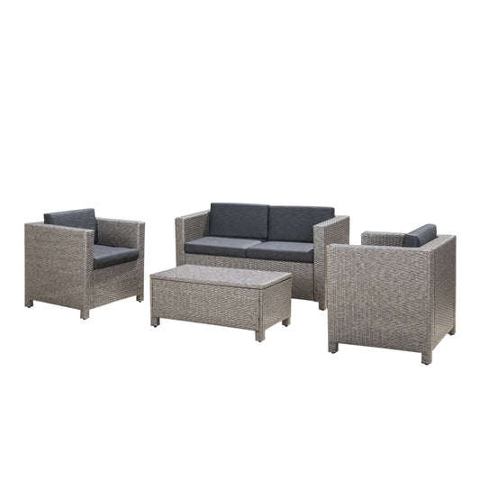 Puerta 4-Piece Rattan Patio Set with Water-Resistant Cushions