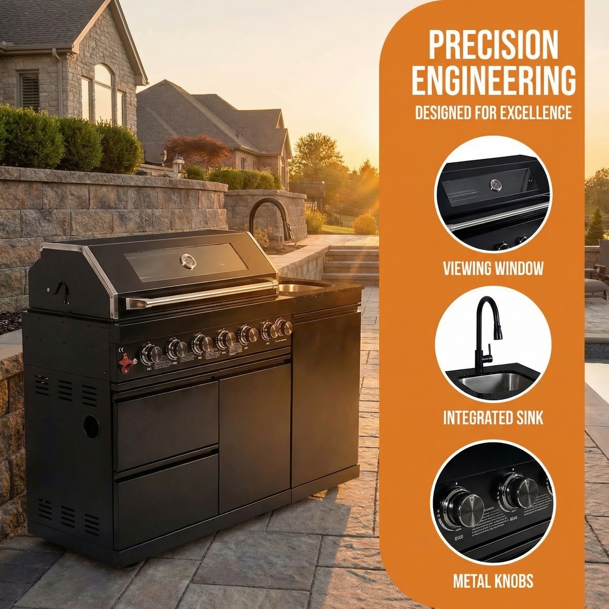 6-Burner Stainless Steel Propane Outdoor Kitchen Island Grill