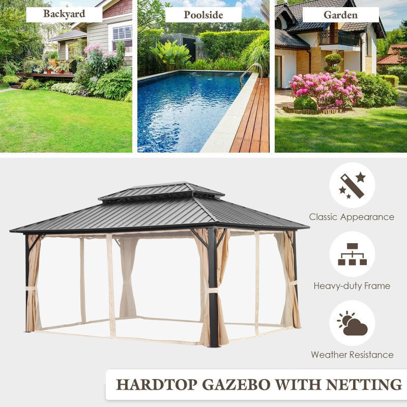 Ainfox 12 x 16 ft Steel Patio Gazebo with Mesh Screen