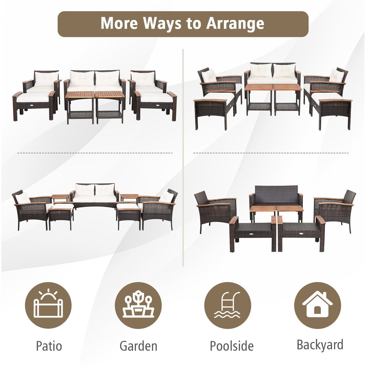 7-Piece Rattan Patio Conversation Set with Cushions