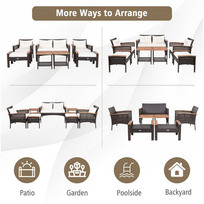 7-Piece Rattan Patio Conversation Set with Cushions