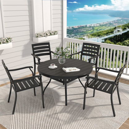 5-Piece Patio Dining Set with Stackable Metal Chairs, Black