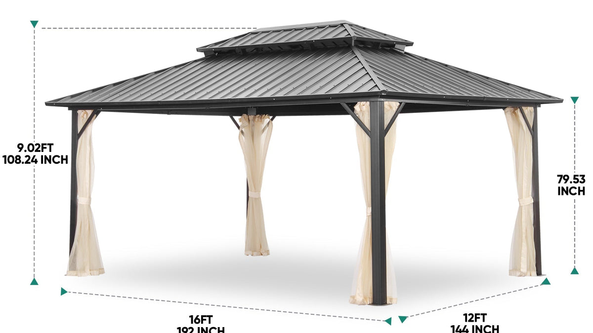 Ainfox 12 x 16 ft Steel Patio Gazebo with Mesh Screen