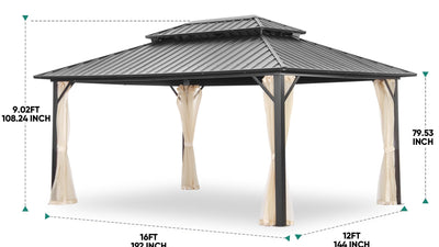 Ainfox 12 x 16 ft Steel Patio Gazebo with Mesh Screen